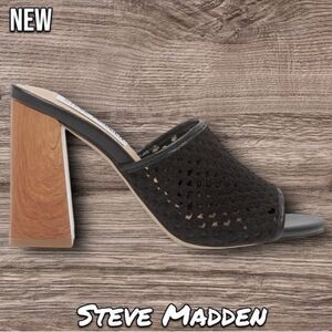 New NIB Women's Steve Madden Cataleya Block Heel Sandal Shoes - 9M - Black
